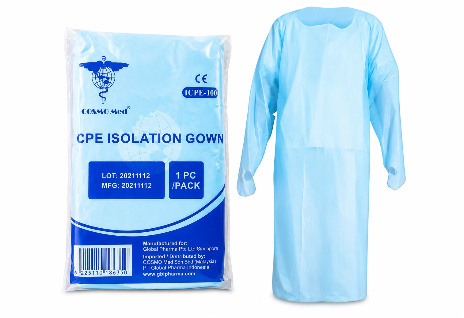 Cosmo Med CPE Isolation Gown with Cuff Thumb Holder