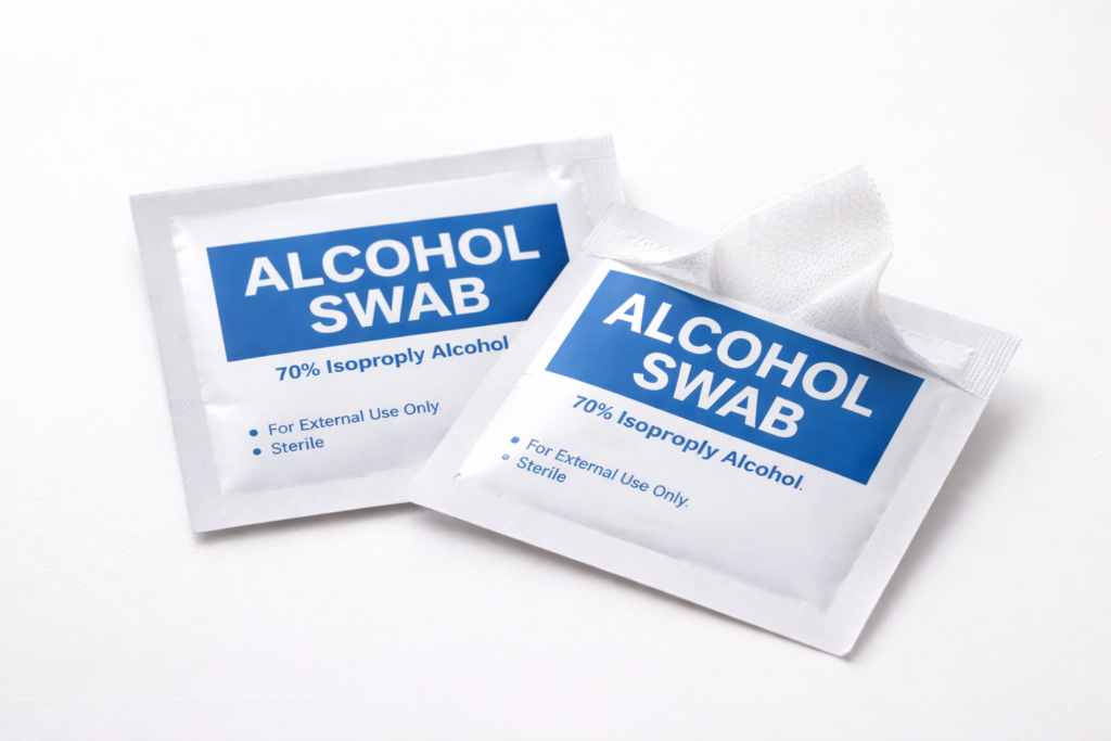 Types of Alcohol Swab : 70% Isopropyl Alcohol and 70% Isopropyl Alcohol and 2% Chlorhexidine Swab